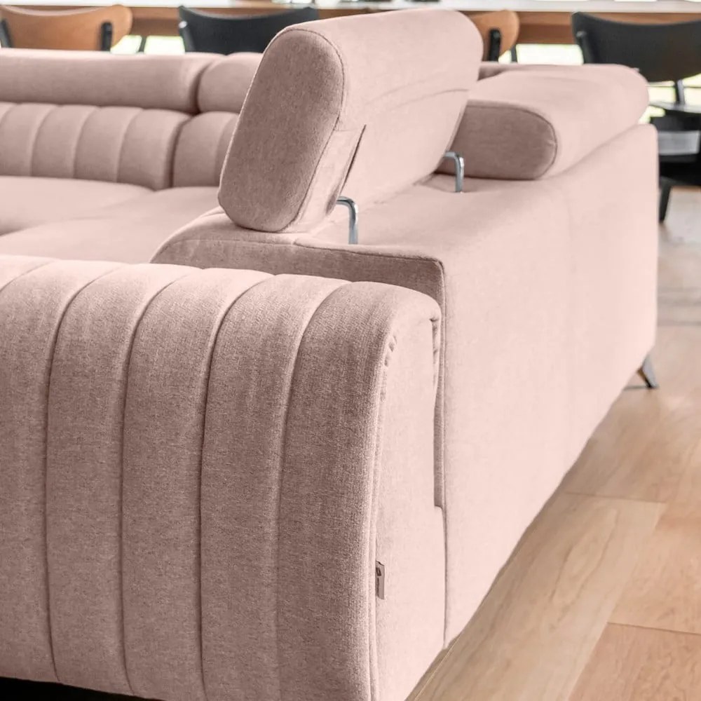 Розов сгъваем/с място за съхранение ъглов диван (ляв ъгъл/U форма) Louis – ELTAP