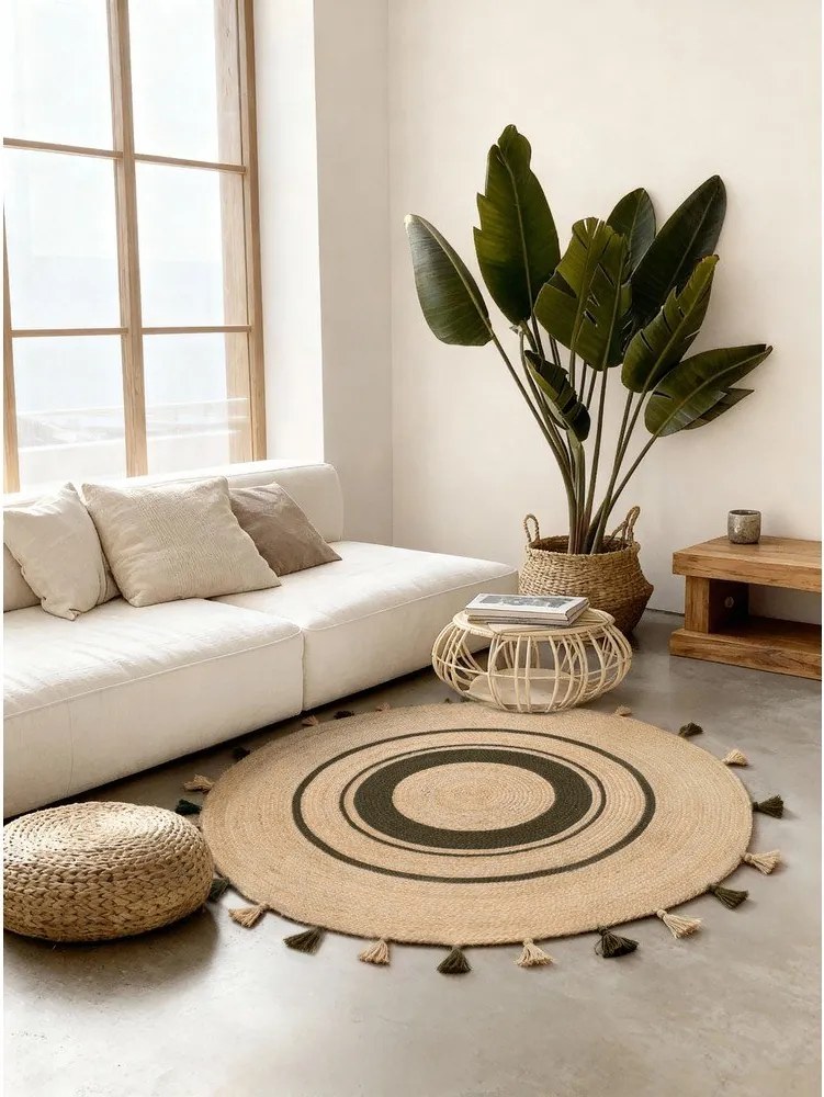 Двустранен/ръчно изработен ютен кръгъл килим в естествен цвят ø 150 cm Basil – Hanse Home