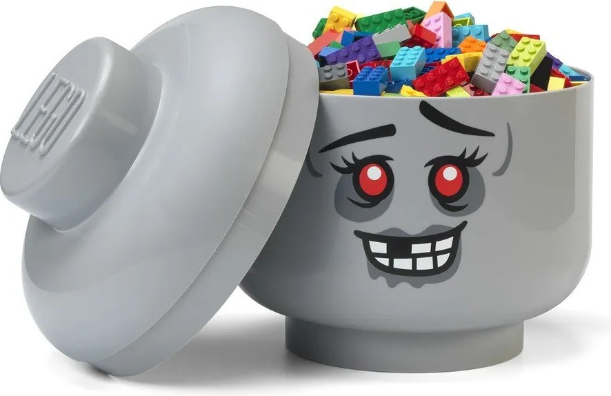 Сива пластмасова детска кутия за съхранение ø 24x27 cm Head Zombie L – LEGO®