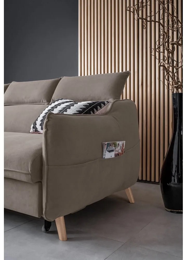 Светлокафяв кадифен ъглов разтегателен диван (ляв ъгъл) Sweet Harmony - Miuform