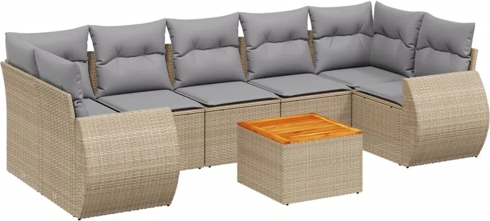 3257249 vidaXL Градински диван с възглавници, 8 части, бежов полиратан