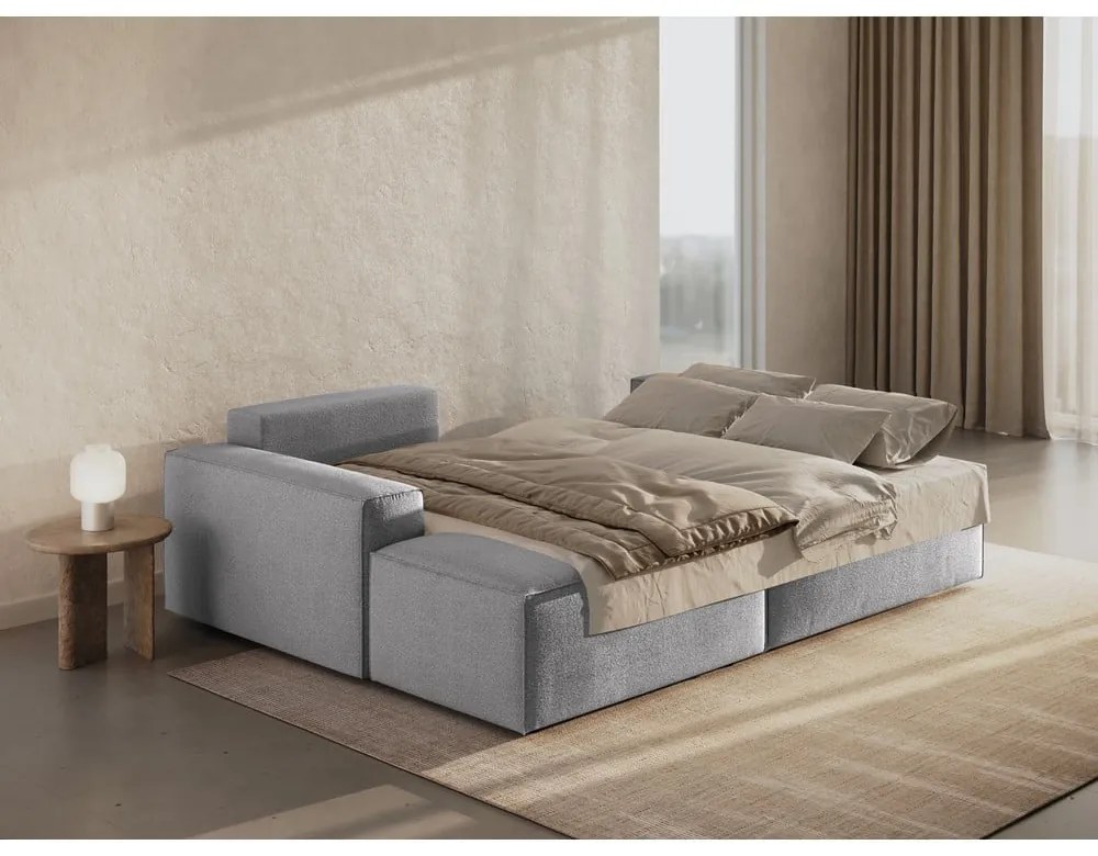 Светлосив разтегателен ъглов диван от букле (ляв ъгъл) Jodie – Micadoni Home