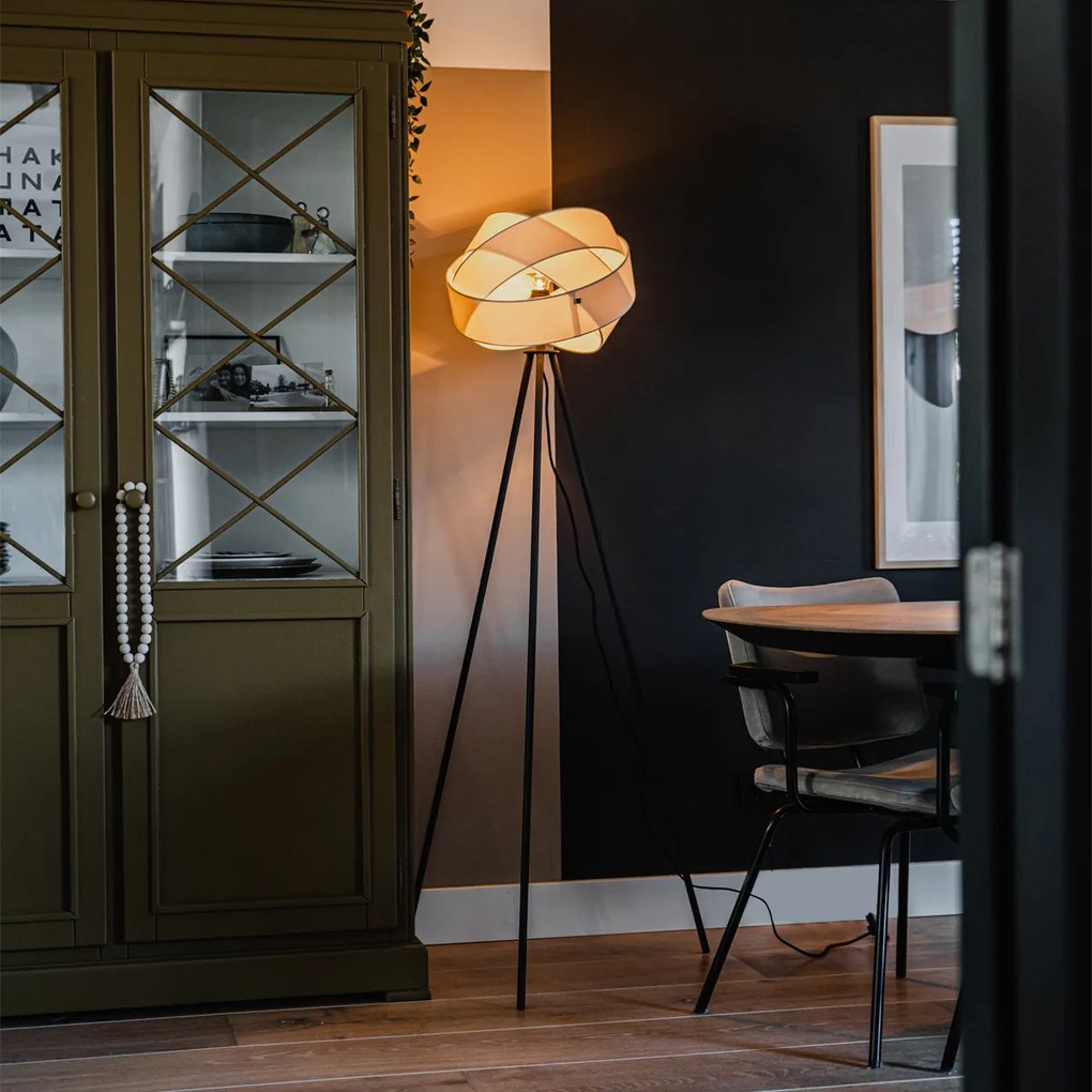 Модерна подова лампа черна с бял абажур - Cloth