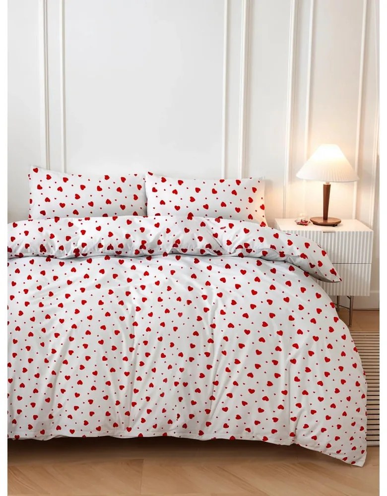 Червено-бяло двойно спално бельо 200x200 cm Love Heart – Mijolnir