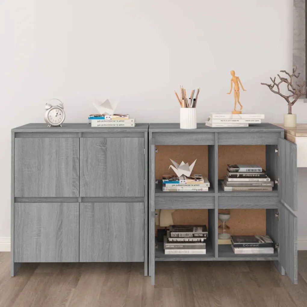 3098095 vidaXL Бюфети, 2 бр, сив сонома, 70x41x75 см, инженерно дърво