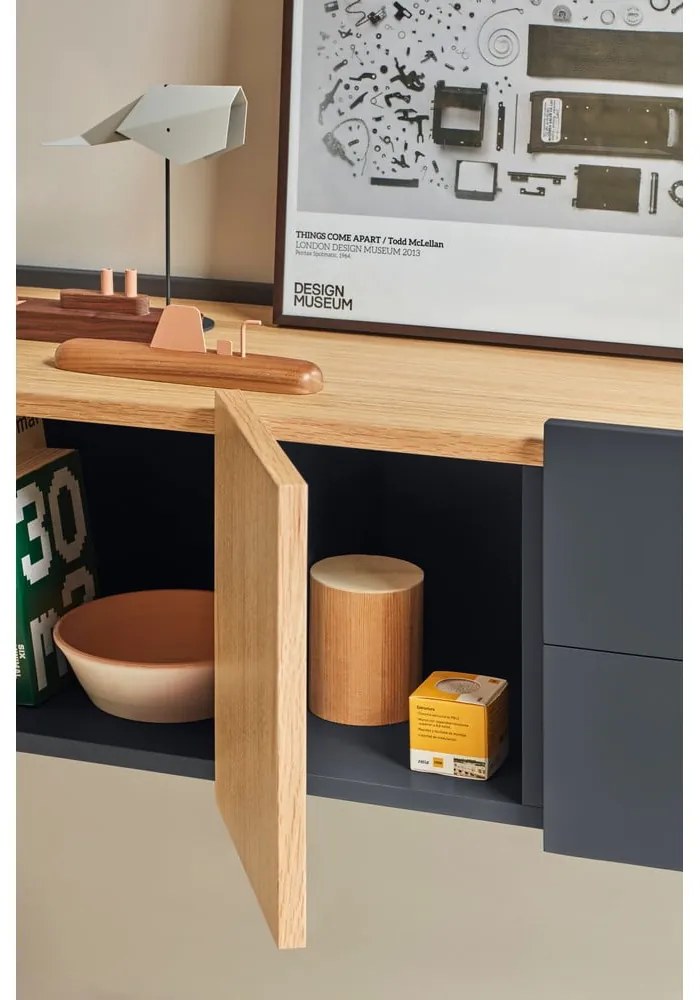 Нисък скрин в антрацит и естествен дъб 110x23 cm Otto - Teulat