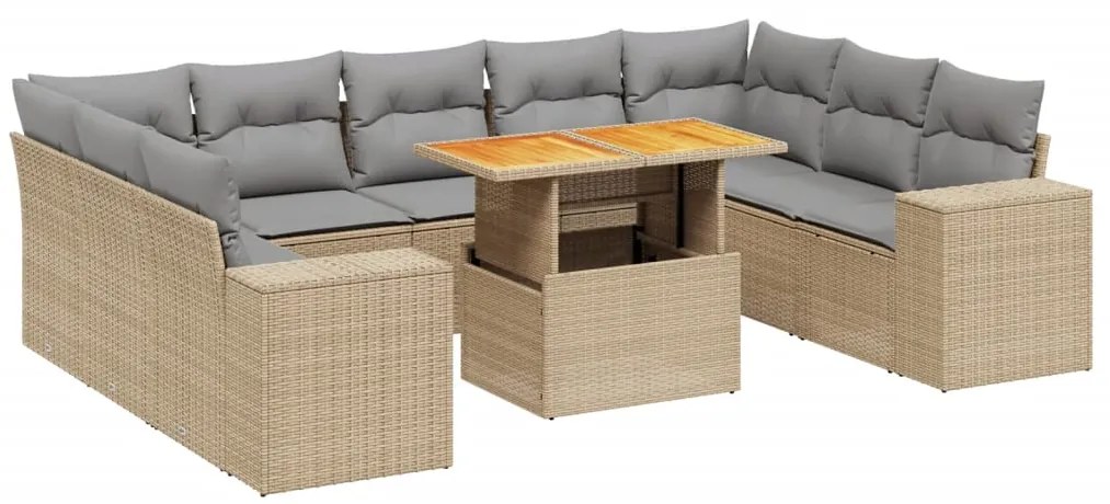 3272781 vidaXL Градински диван с възглавници, 10 части, бежов полиратан