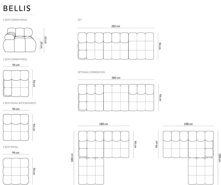 Светлокафяв кадифен модулен диван 282 cm Bellis – Micadoni