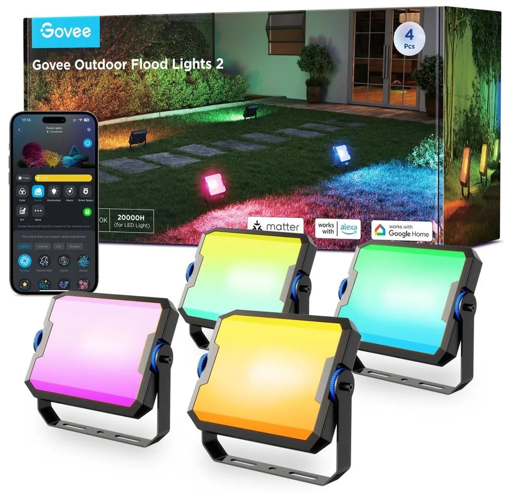 Govee - Комплект от 4 димируеми RGBICWW LED прожектора, 24W/230V, IP66, матови, Wi-Fi