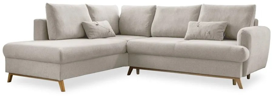 Бежов разтегателен/с място за съхранение ъглов диван (ляв ъгъл/L форма) Scandic Lagom – Miuform