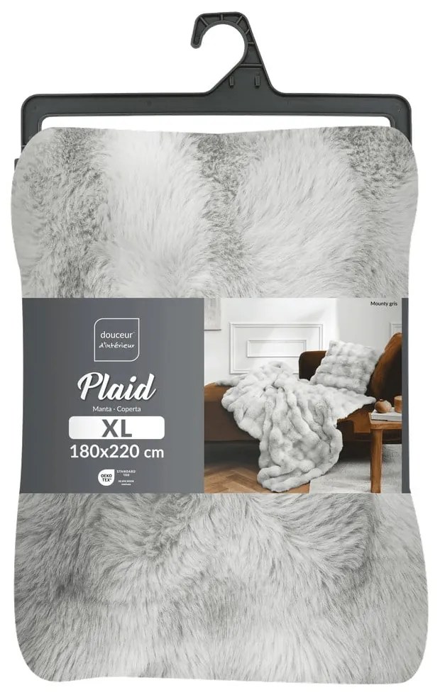 Сиво одеяло от микроплюш 180x220 cm Mounty – douceur d'intérieur