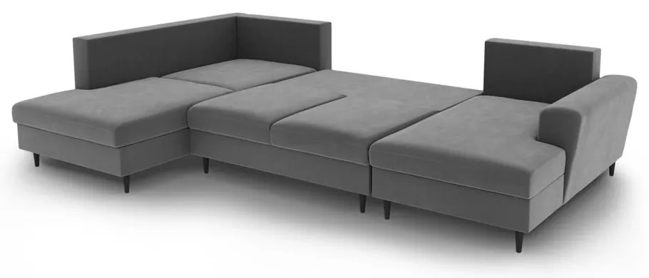 Светлосив кадифен разтегателен ъглов диван с място за съхранение (ляв ъгъл/U форма) Kyoto – Cosmopolitan Design