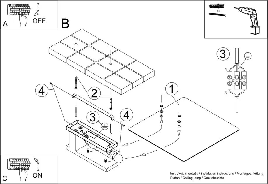 Бяла лампа за таван със стъклен абажур 40x47,5 cm Parola - Sollux