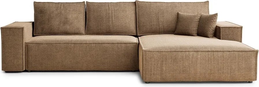 Светлокафяв шенилов сгъваем/с място за съхранение ъглов диван (десен ъгъл) Maze – Maison de Rêve