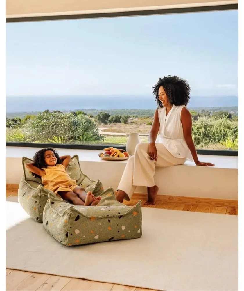 Зелен детски пуф от букле и шенил Terrazzo Square – Wigiwama