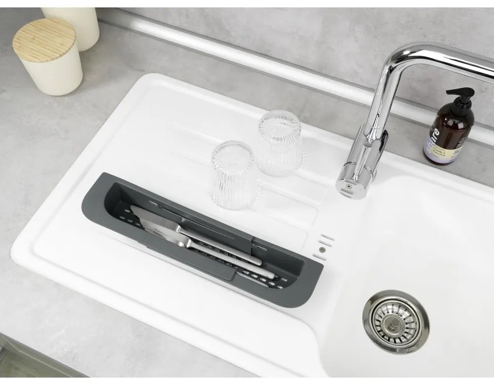 Сив пластмасов телескопичен отцедник за мивка 49,5x8,5 cm Fino – Wenko