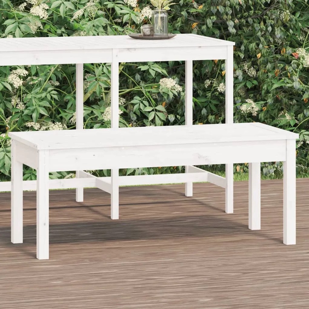 824005 vidaXL Градинска пейка, бяла, 109x44x45 см, борово дърво масив