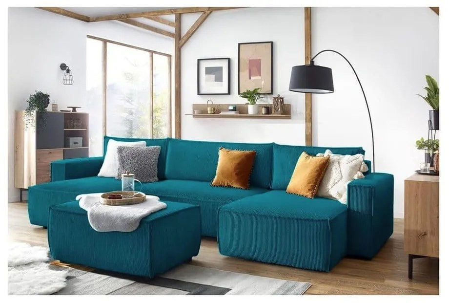 Тюркоазена табуретка от рипсено кадифе Nihad – Bobochic Paris