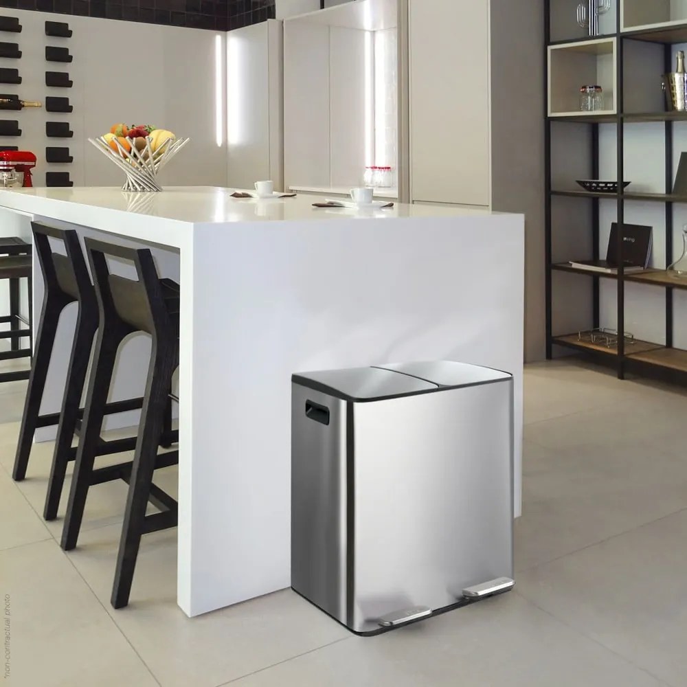 Стоманено кошче за боклук 2x20 l за рециклиране с педал в матово сребрист цвят Aliya – Spirella
