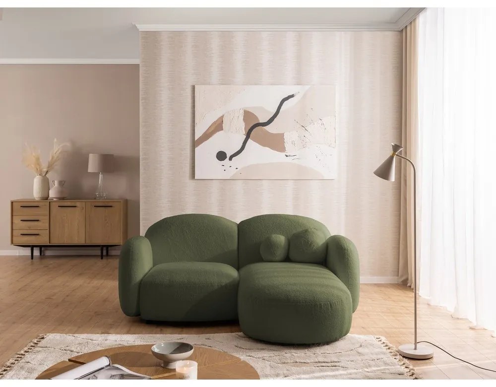 Зелен ъглов диван от прежда с примки от букле (десен ъгъл) Orbit – Ropez