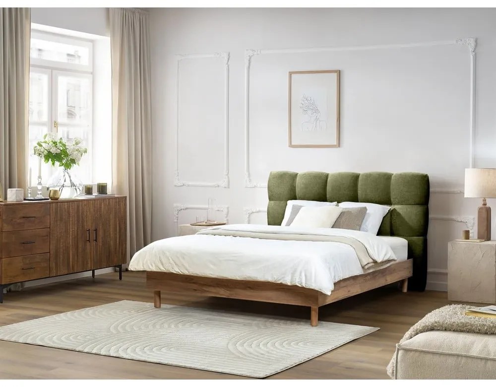Зелено двойно тапицирано легло с включена подматрачна рамка 180x200 cm Kumo – Bobochic Paris