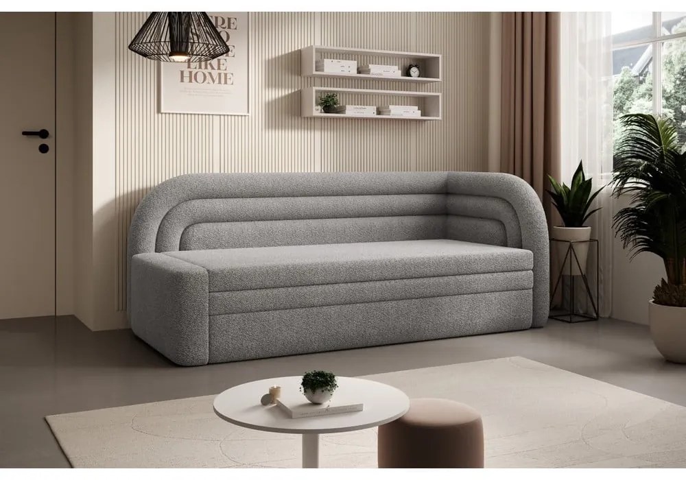 Сив сгъваем/с място за съхранение диван от прежда с примки от букле десен ъгъл 223 cm Fabillo – ELTAP