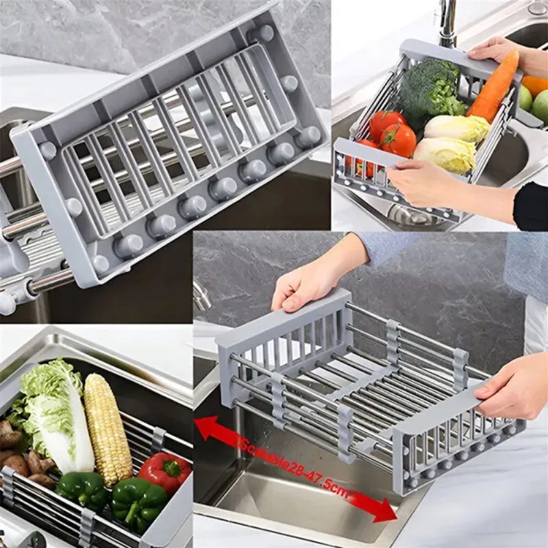 Разопакован: Регулируема стойка за съхранение и оттичане Sinkmate, Лесен монтаж, Компактна, До 10 кг, Сив/сребрист