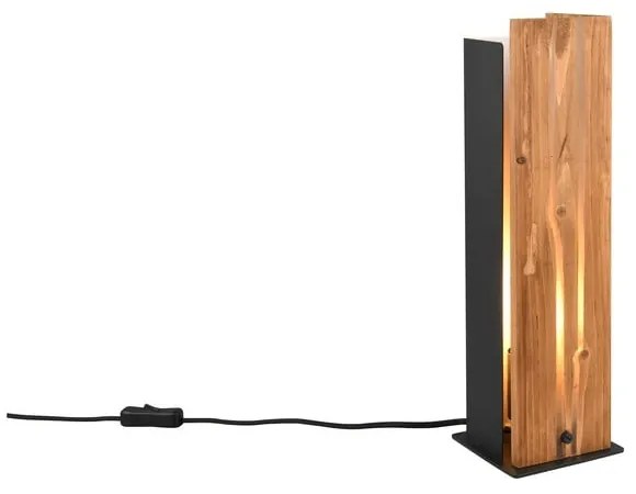 Черна и естествена настолна лампа с дървен абажур (височина 40 cm) Karuni – Trio
