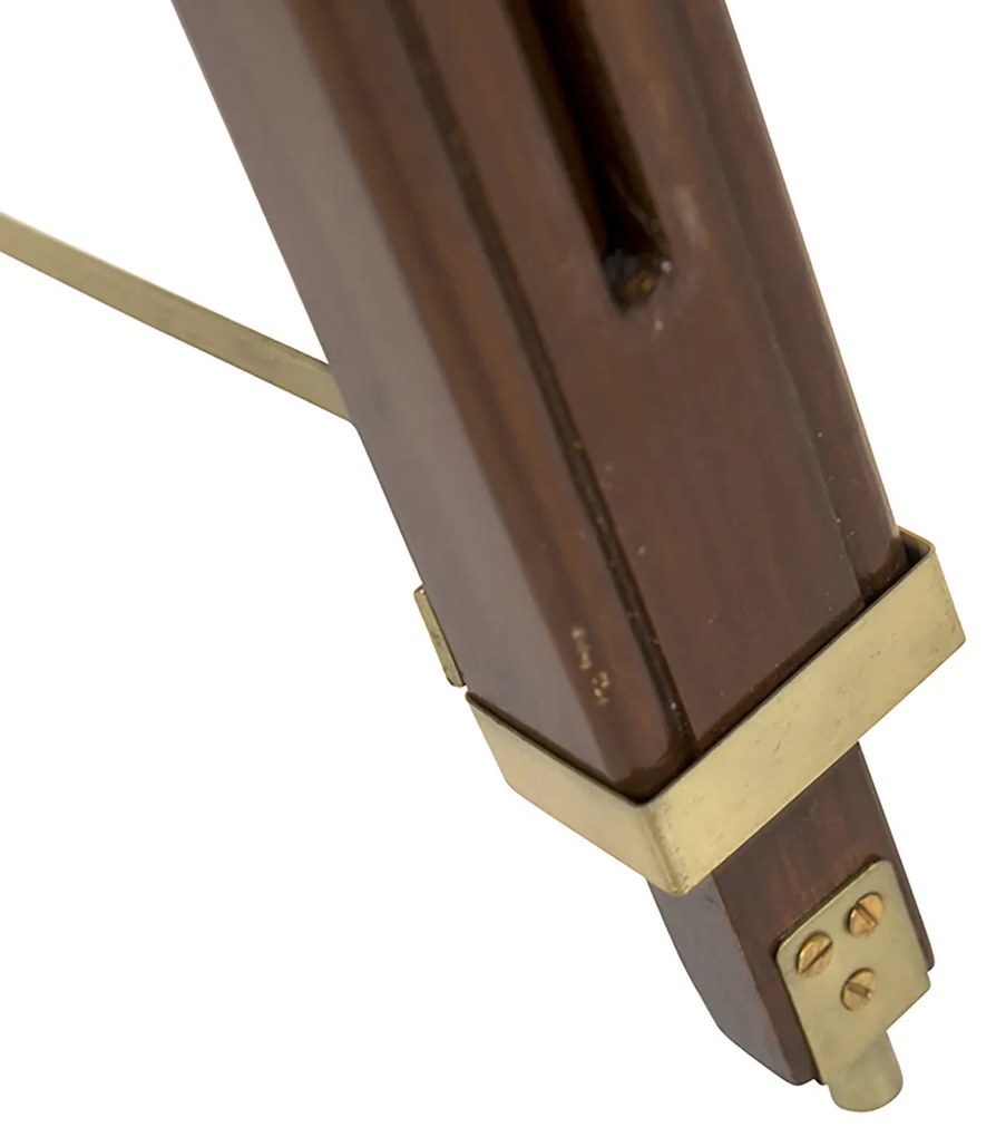 Винтидж подова лампа месинг с абажур бял 50 см триножник - Cortin