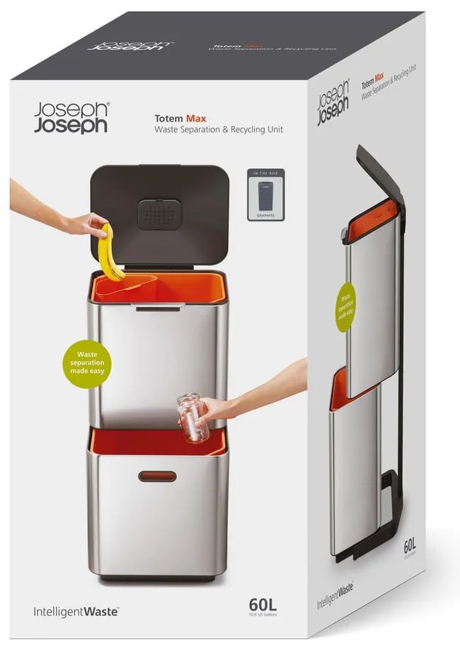 Графитно сив контейнер за сортирани отпадъци Totem Max, 60 л - Joseph Joseph