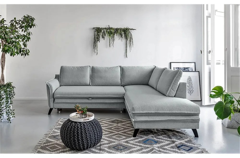 Светлосив ъглов разтегателен диван десен ъгъл Charming Charlie - Miuform