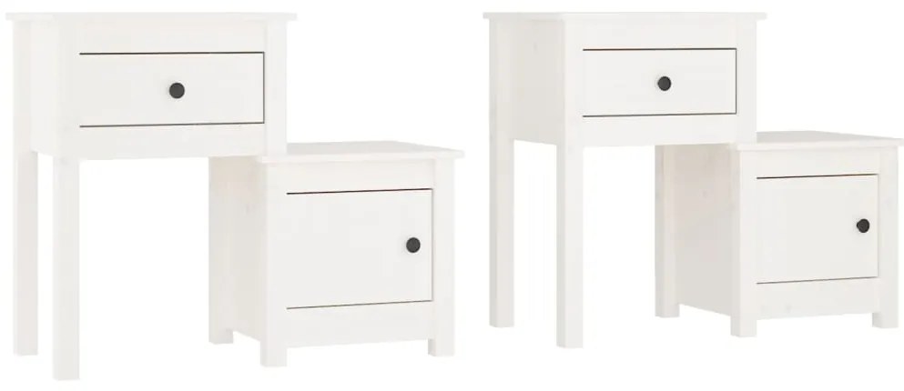 814542 vidaXL Нощни шкафчета, 2 бр, бели, 79,5x38x65,5 см, борово дърво масив
