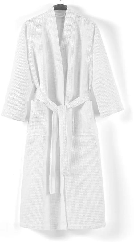 Бял памучен халат за баня размер L Mia Waffle - Foutastic