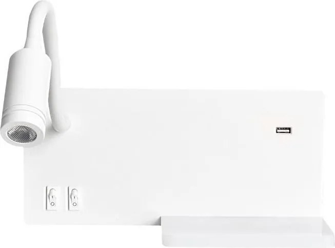 LED стенна лампа SHELF LED/4W+LED/5W+LED/2W/230V + USB порт бяла