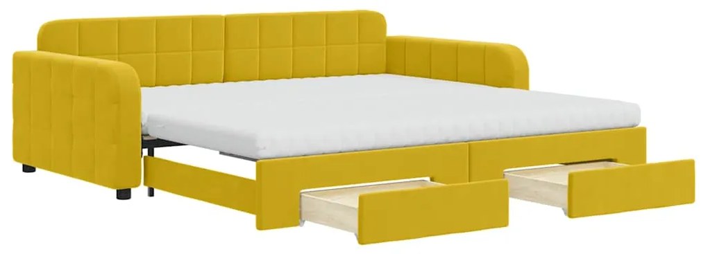 3197013 vidaXL Канапе с изтеглящо легло и чекмеджета жълто 100x200 см кадифе