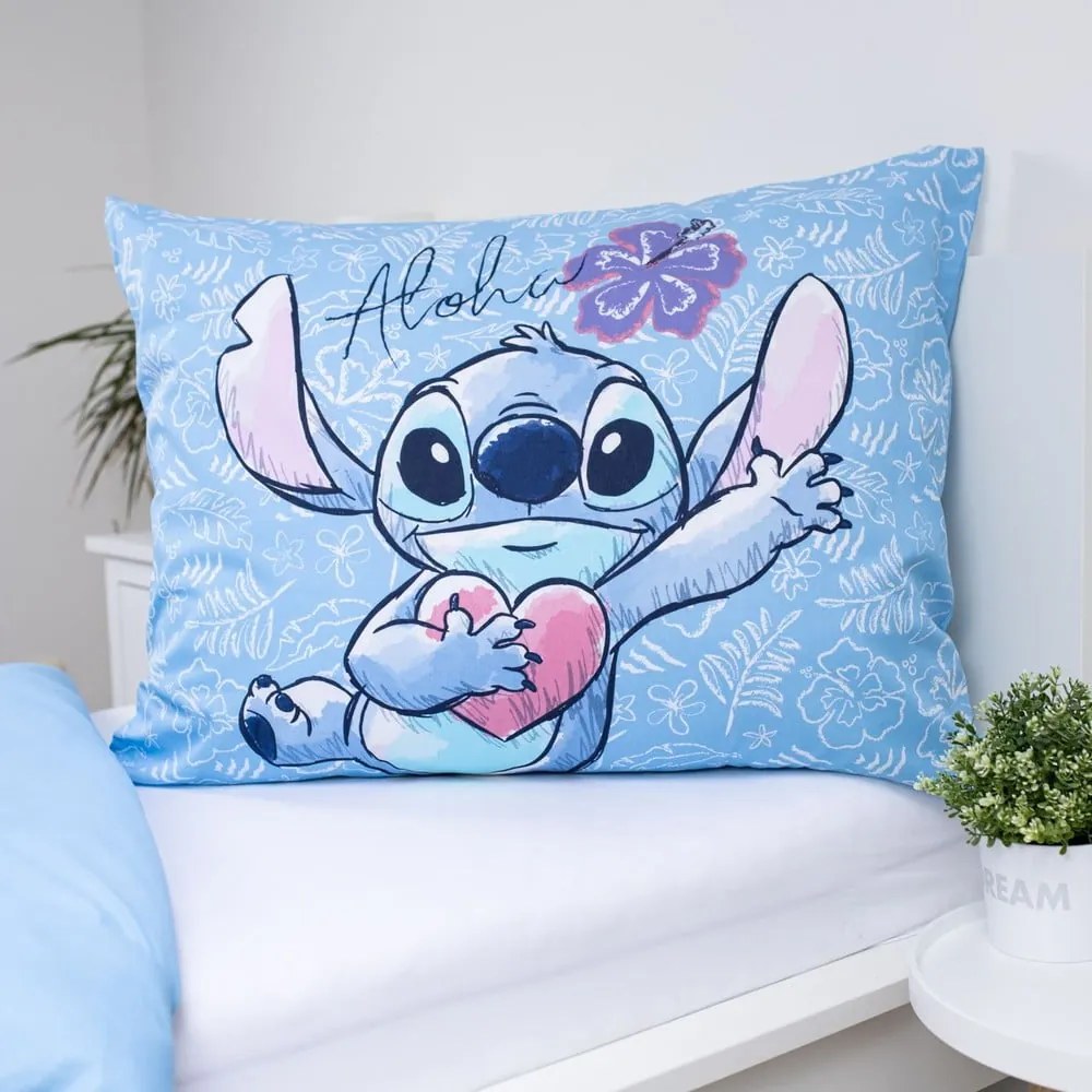 Синьо единично памучно детско спално бельо 140x200 cm Lilo and Stitch "Wave" – Jerry Fabrics