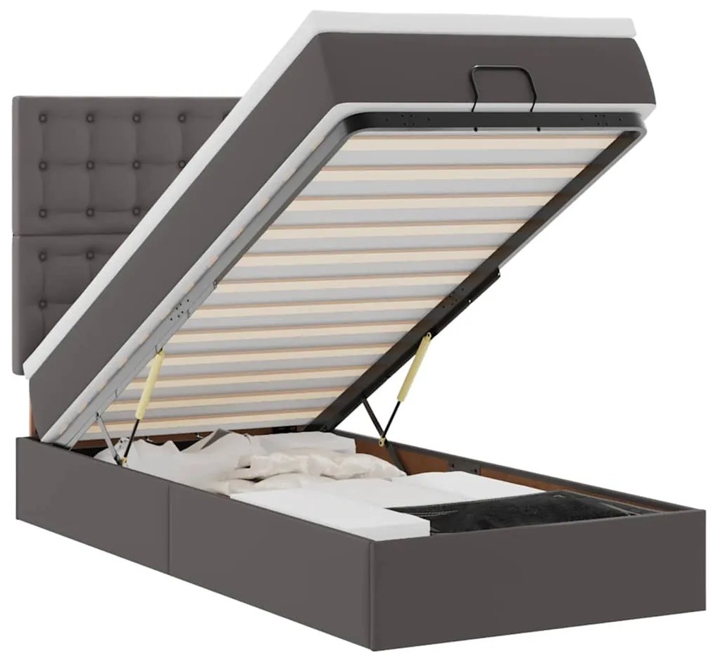 3313828 vidaXL Османска легло с матрак&LED, сиво, 90x190 см, изкуствена кожа