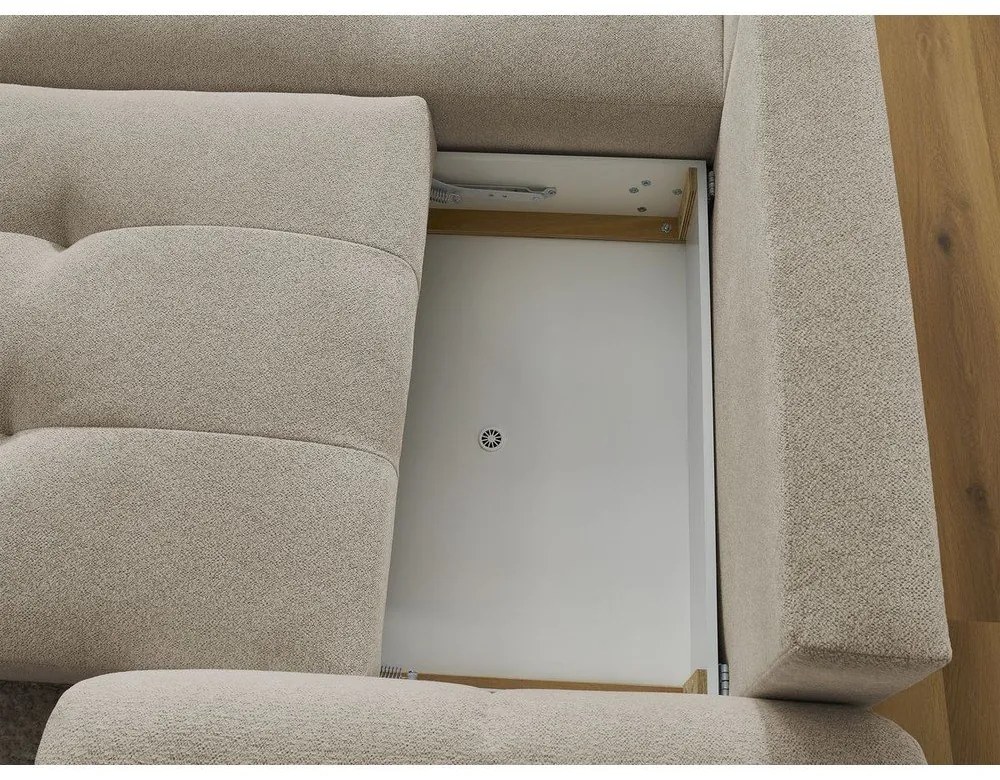 Бежов шенилов разтегателен ъглов диван с място за съхранение (ляв ъгъл) Roxelane – Bobochic Paris