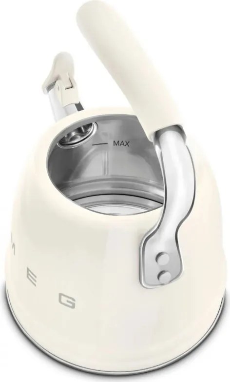Свирещ чайник Smeg WKF01CR, 2.3 л, Индукция, Ненагряваща се дръжка, Стомана, Крем