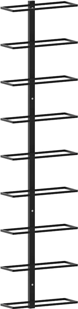 289561 vidaXL Стойка за вино за 9 бутилки, стенен монтаж, черна, желязо