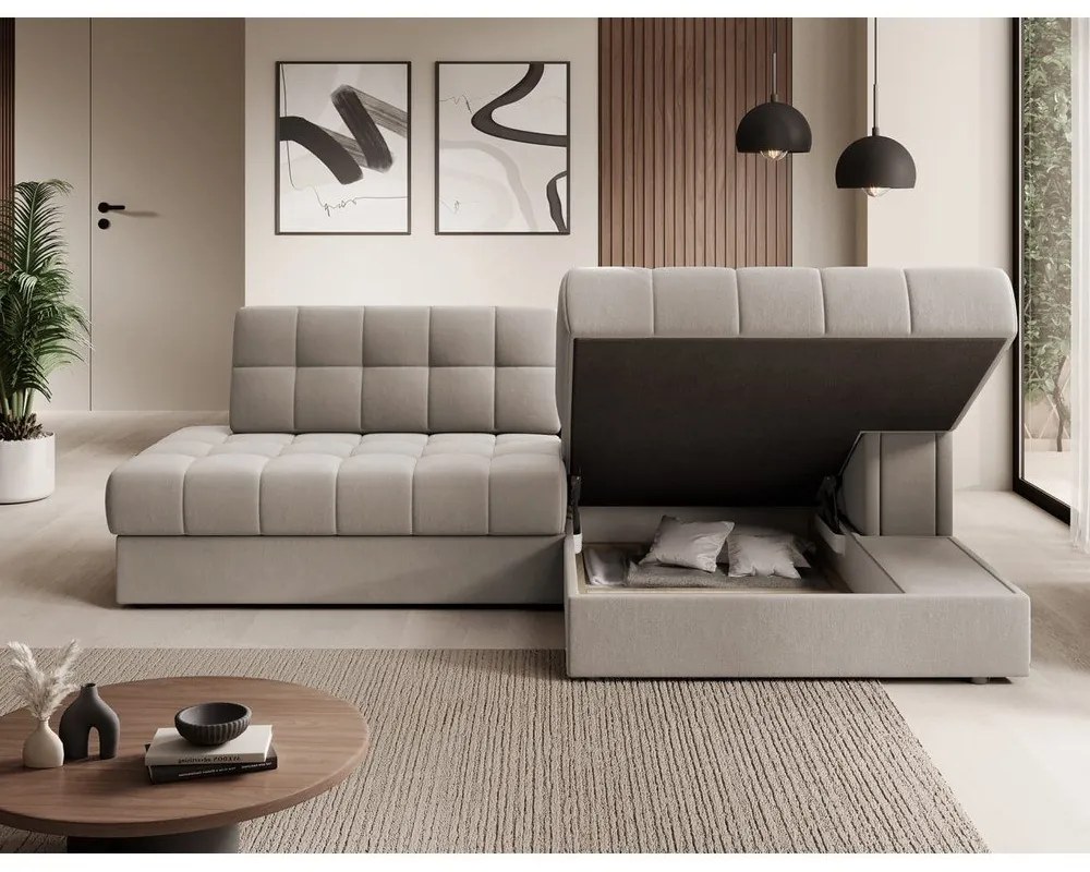 Бежов кадифен разтегателен ъглов диван (десен ъгъл) Blezalt – ELTAP