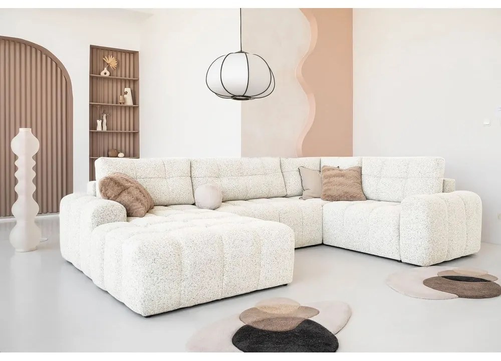 Кремав разтегателен модулен ъглов диван с място за съхранение (десен ъгъл) Lulu – Miuform