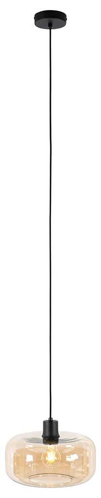 Висяща лампа в стил Арт Деко черна с кехлибарено стъкло - Bizle