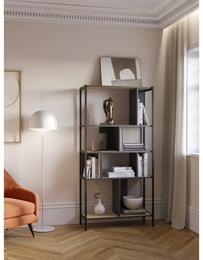 Етажерка за книги в дъбов декор в черно и натурално 88x175 cm Alabama - Marckeric