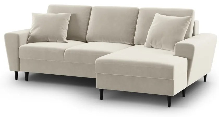 Бежов кадифен разтегателен ъглов диван с място за съхранение (десен ъгъл) Kyoto – Cosmopolitan Design