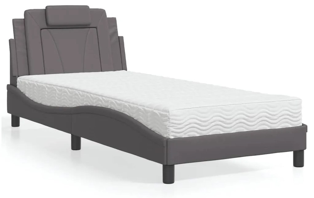 3208757 vidaXL Легло с матрак, сиво, 80x200 см, изкуствена кожа