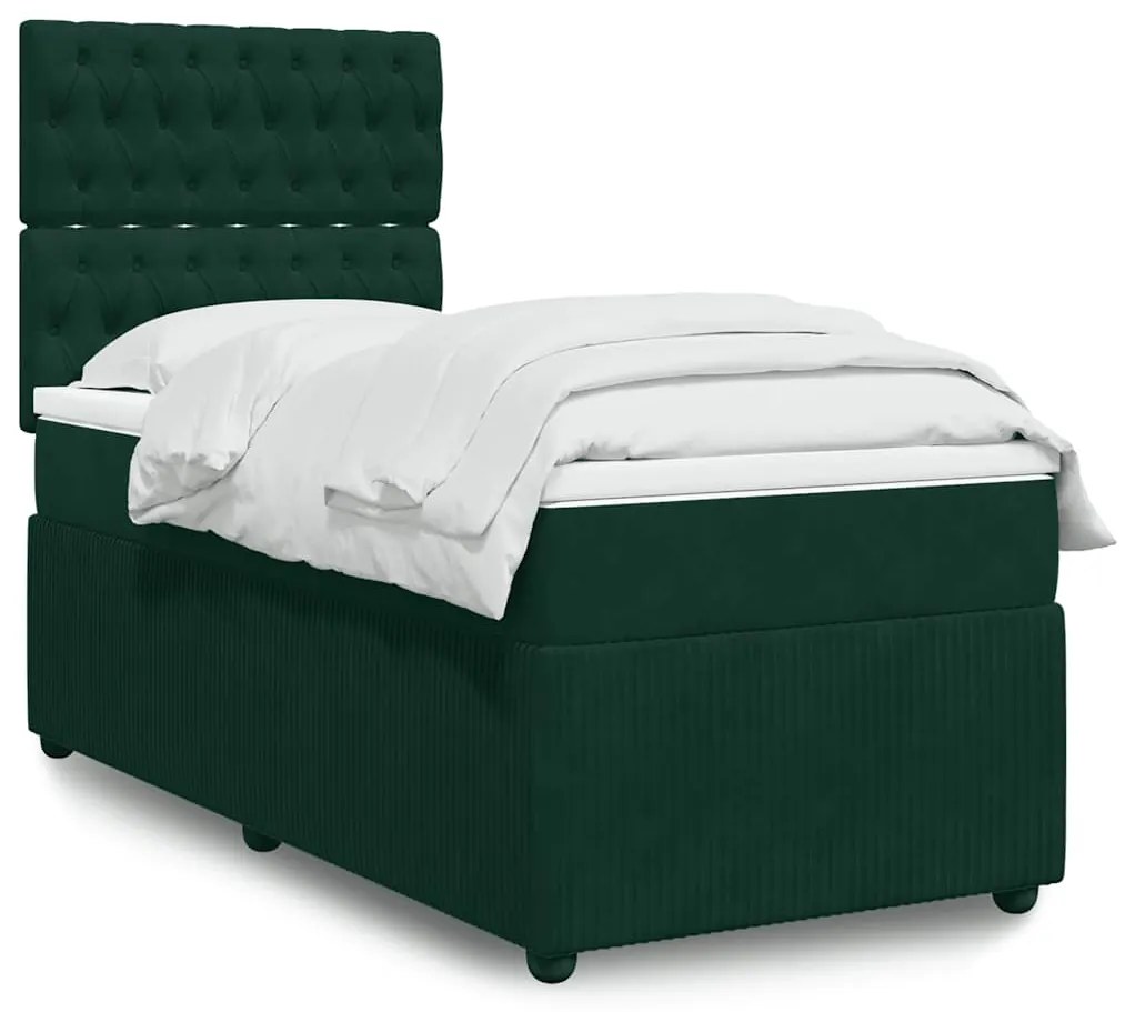 3292271 vidaXL Боксспринг легло с матрак, тъмнозелено, 100x200 см, кадифе