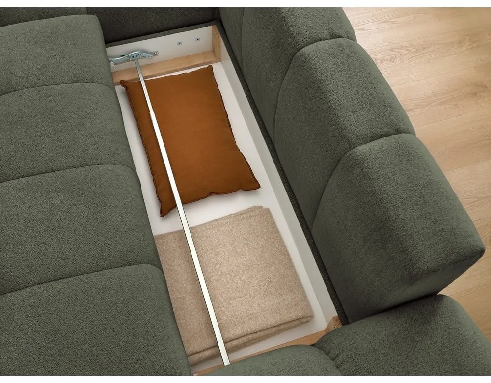 Зелен шенилов сгъваем/с място за съхранение ъглов диван (ляв ъгъл) Everest – Bobochic Paris