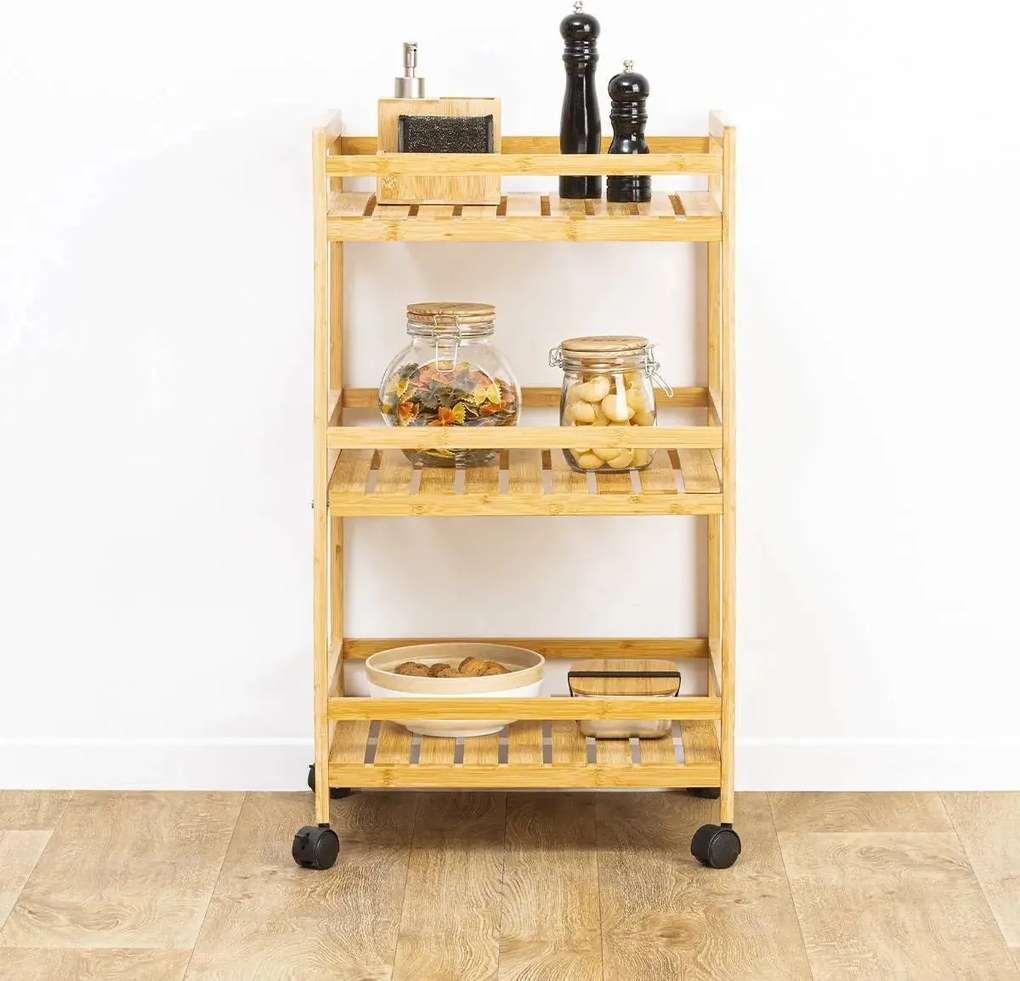 Кухненска количка 5five Linha, Средна, Бамбук, 3 нива