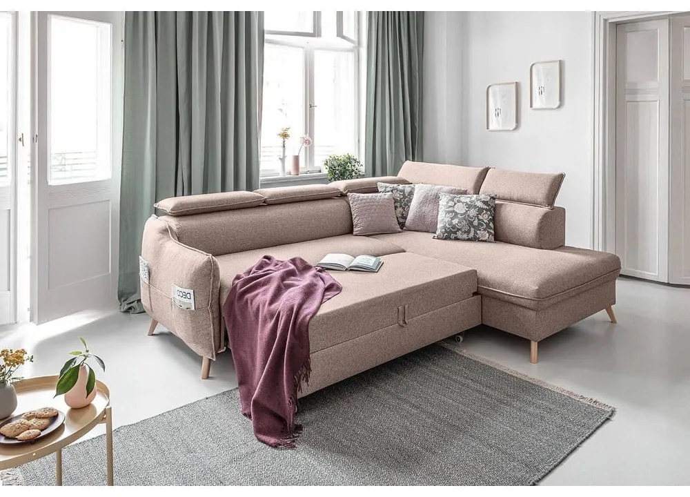 Бежов ъглов разтегателен диван десен ъгъл Sweet Harmony - Miuform